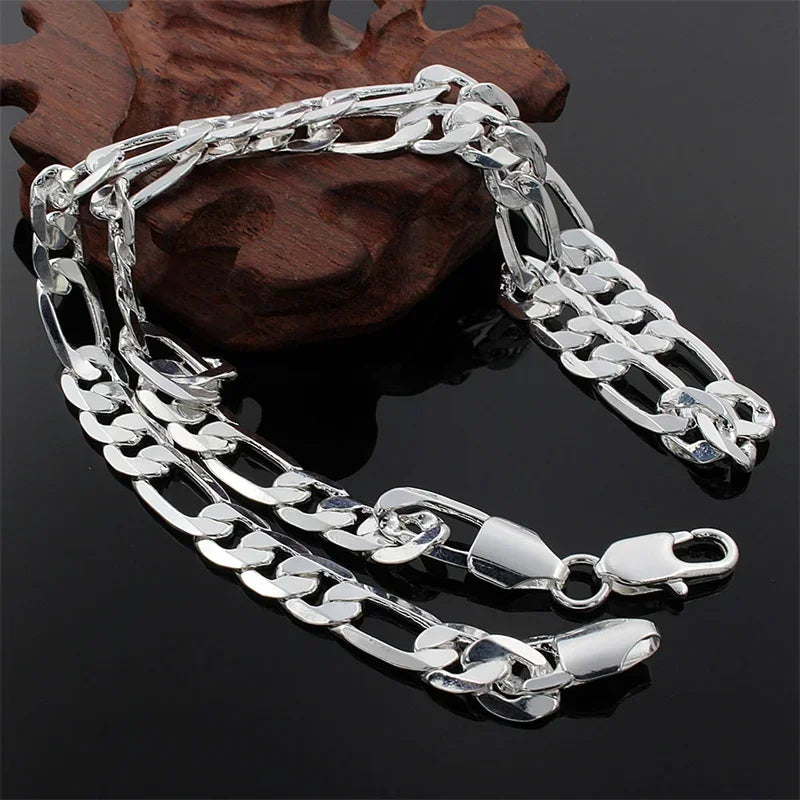 Collar de cadena de plata de ley 925 para hombre de 2MM/4MM/6MM/8MM/12MM, 16-30 pulgadas para hombre y mujer, joyería de moda, collar de alta gama