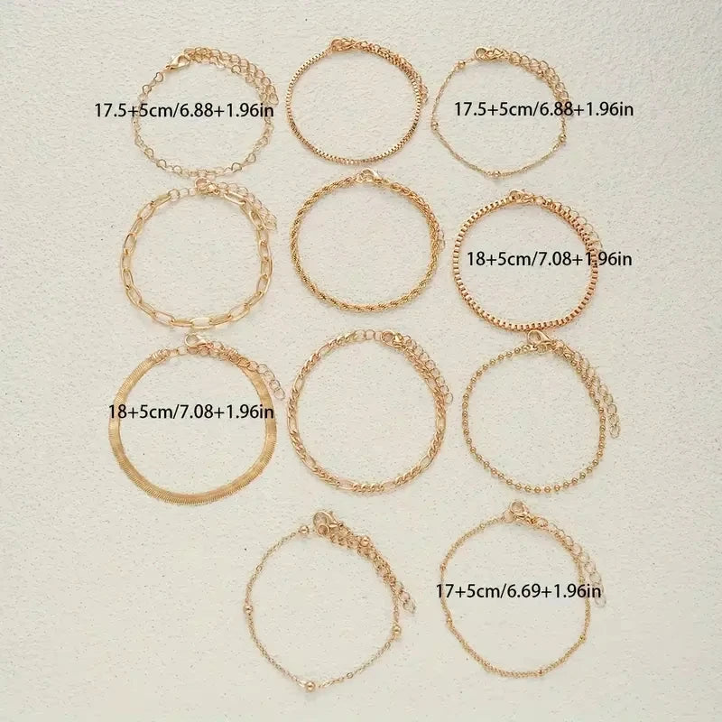 11tlg. schickes Schlangenketten-Armband-Set für Damen, böhmisch, einfach, elegant, Herz, geometrisch, Kette, Urlaub, Date, Freizeit, Schmuckgeschenke