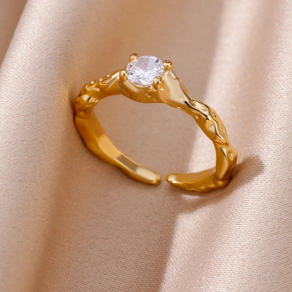 Edelstahlringe für Frauen Goldfarbe Mode Herz Zirkon Öffnungsring Weiblicher Finger Hochzeit Party Schmuck Geschenk