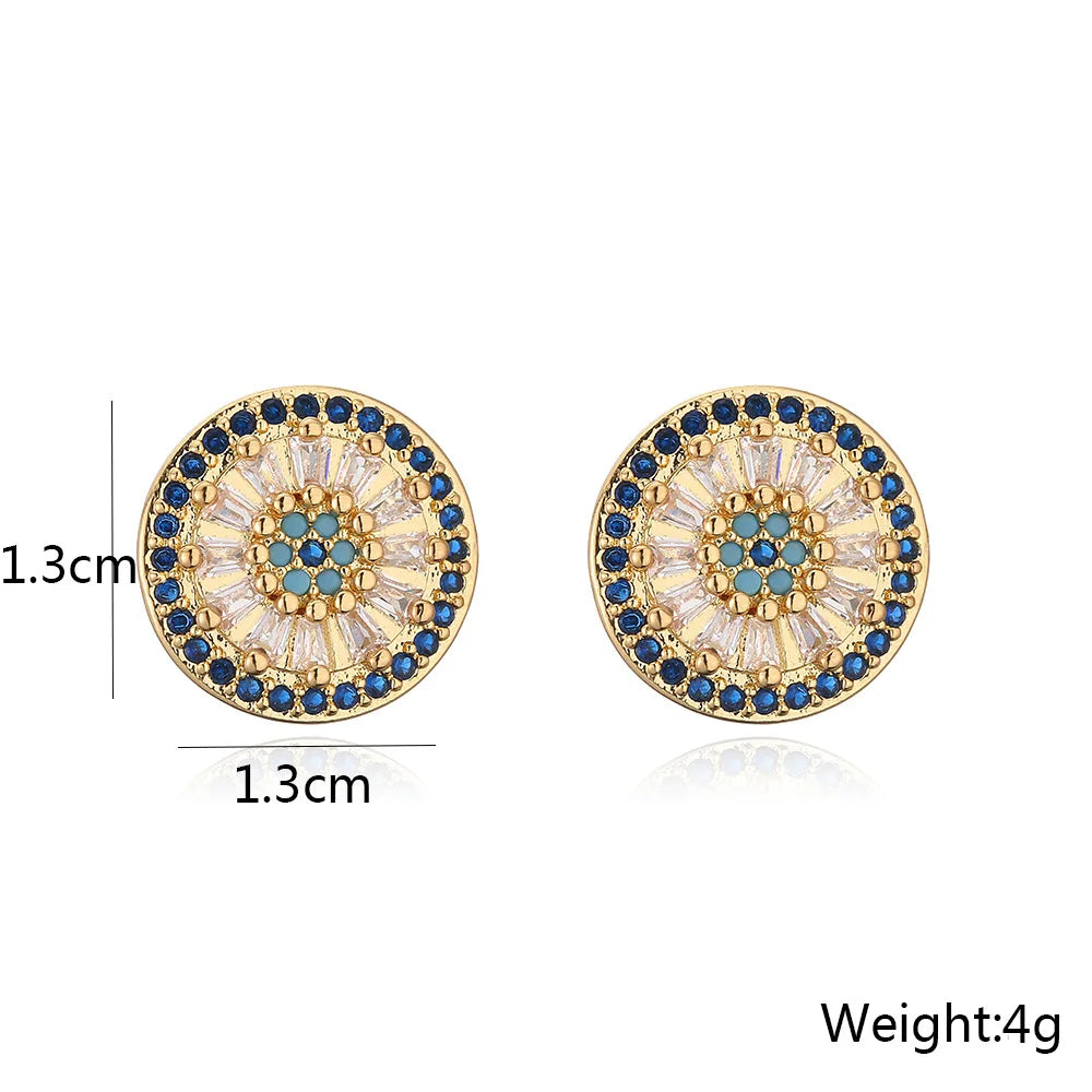 NEWBUY Luxuriöse AAA Zirkonia-Pflasterfassung Kupfer Schmuck Goldfarbe Runde Ohrstecker für Frauen Mädchen