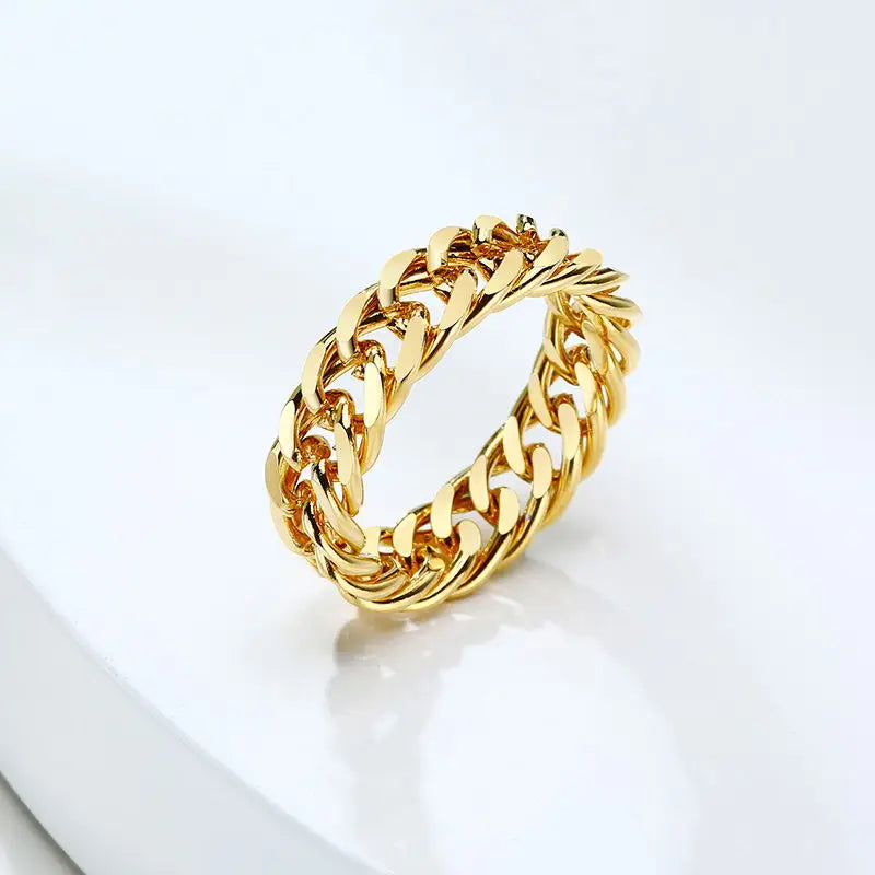 6mm dicker klobiger Kettenring, kubanische Gliederkette, Edelstahl, stilvoller Ring für Frauen und Mädchen