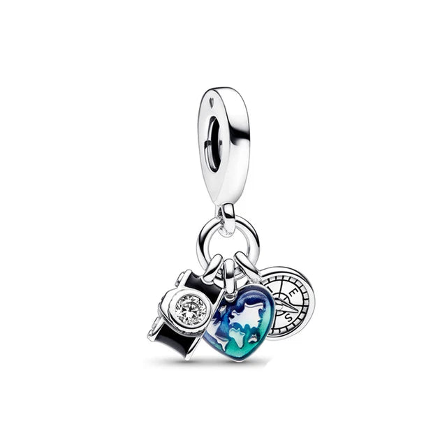Europäische Sommer Blaue Serie Schildkrötenblumen-Anhänger Passend für S925 Europäisches 925 Sterling Silber Armband Armreifen Halskette