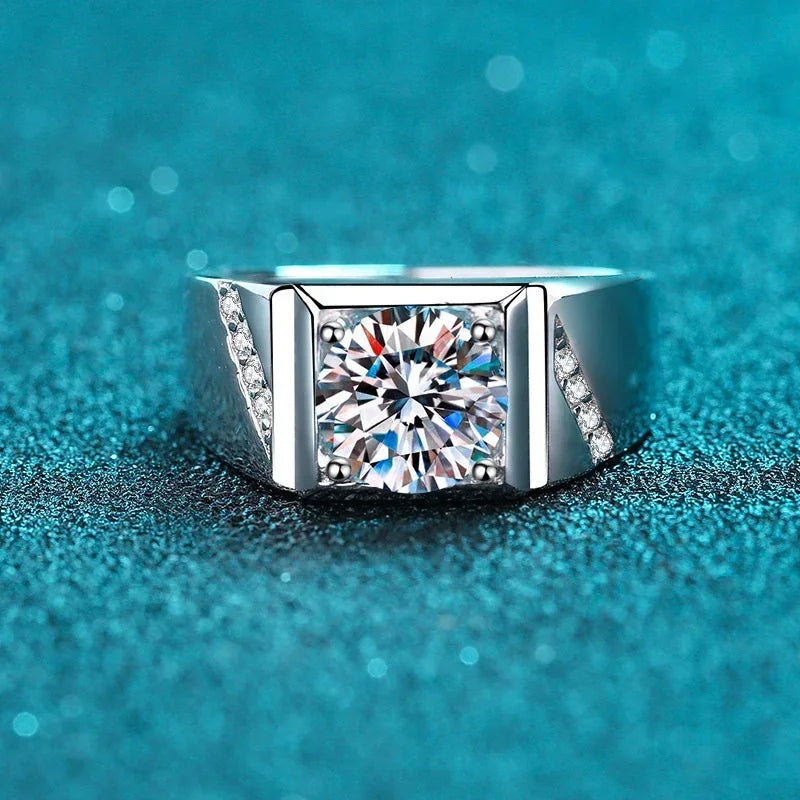 NeeTim 1ct 2ct D VVS1 Moissanit-Ring für Herren 925er Sterlingsilber mit Goldbeschichtung Verlobungs-Ehering Labor-Diamant Herrenringe