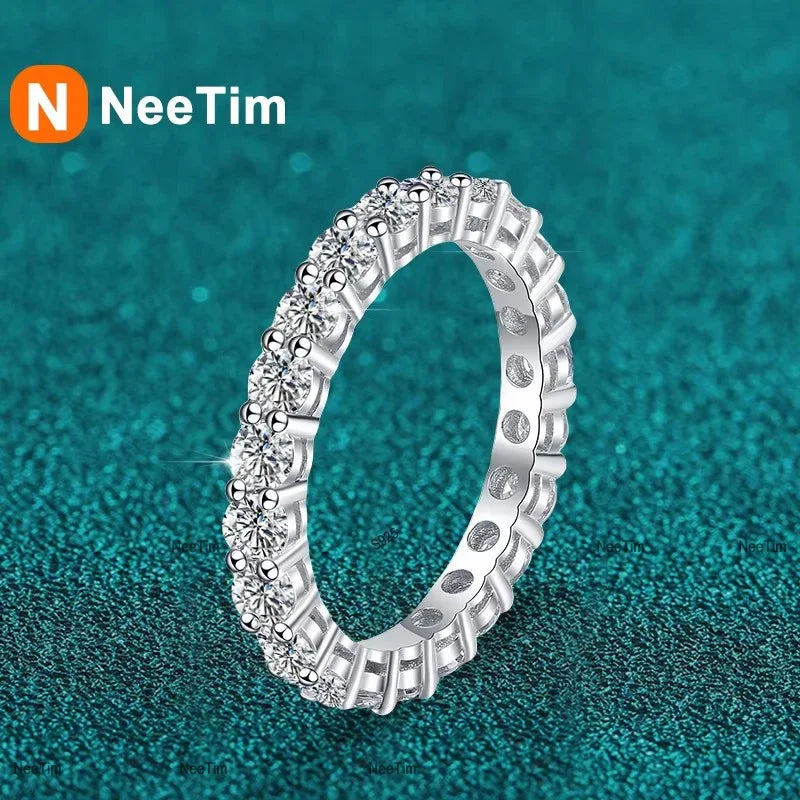 NeeTim 3mm Diamantring für Damen, Moissanit, Sterlingsilber 925 mit Weißgold-Beschichtung, Ehering, Verlobungsband, Luxusringe