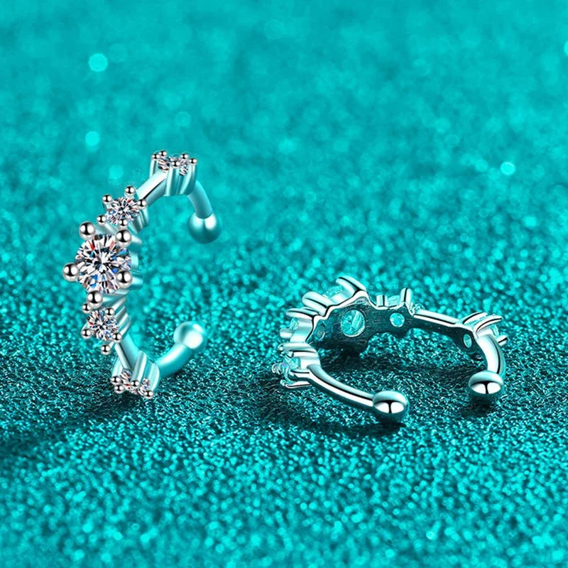 NeeTim Pendientes de Clip de Moissanita Completa para Mujer, de Lujo, Calidad Hip Hop, Fiesta, Plata de Ley 925 con Baño de Oro Blanco, Pendientes de Aro