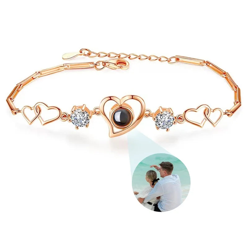 Personalisierte Foto-Armbänder mit Projektion – Armband mit Bild im Inneren, 100 Sprachen „Ich liebe dich“, Edelstahl-Armband