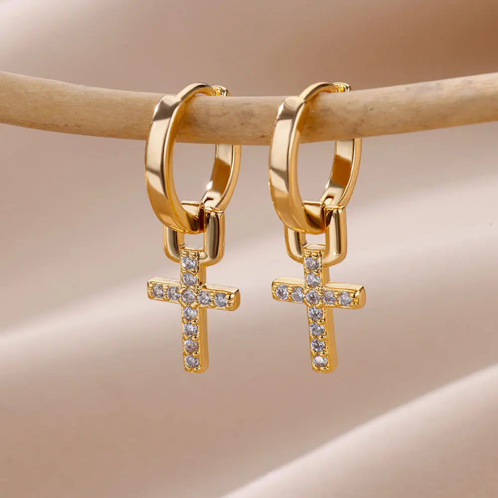 Zirkon Kreuz baumeln Ohrringe für Frauen Mädchen Edelstahl Kreuz Ohrring 2023 Trend Paar Hochzeit Ästhetischer Schmuck Aretes