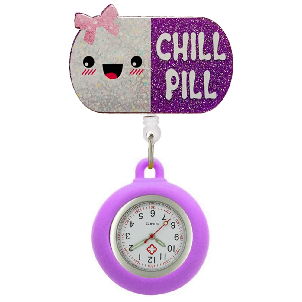 Hospital Health Care Shiny Heart Medical Icons Cartoon Lovely Nurse Doctor Clip Pocket Watches Hang Clock Gift Watch