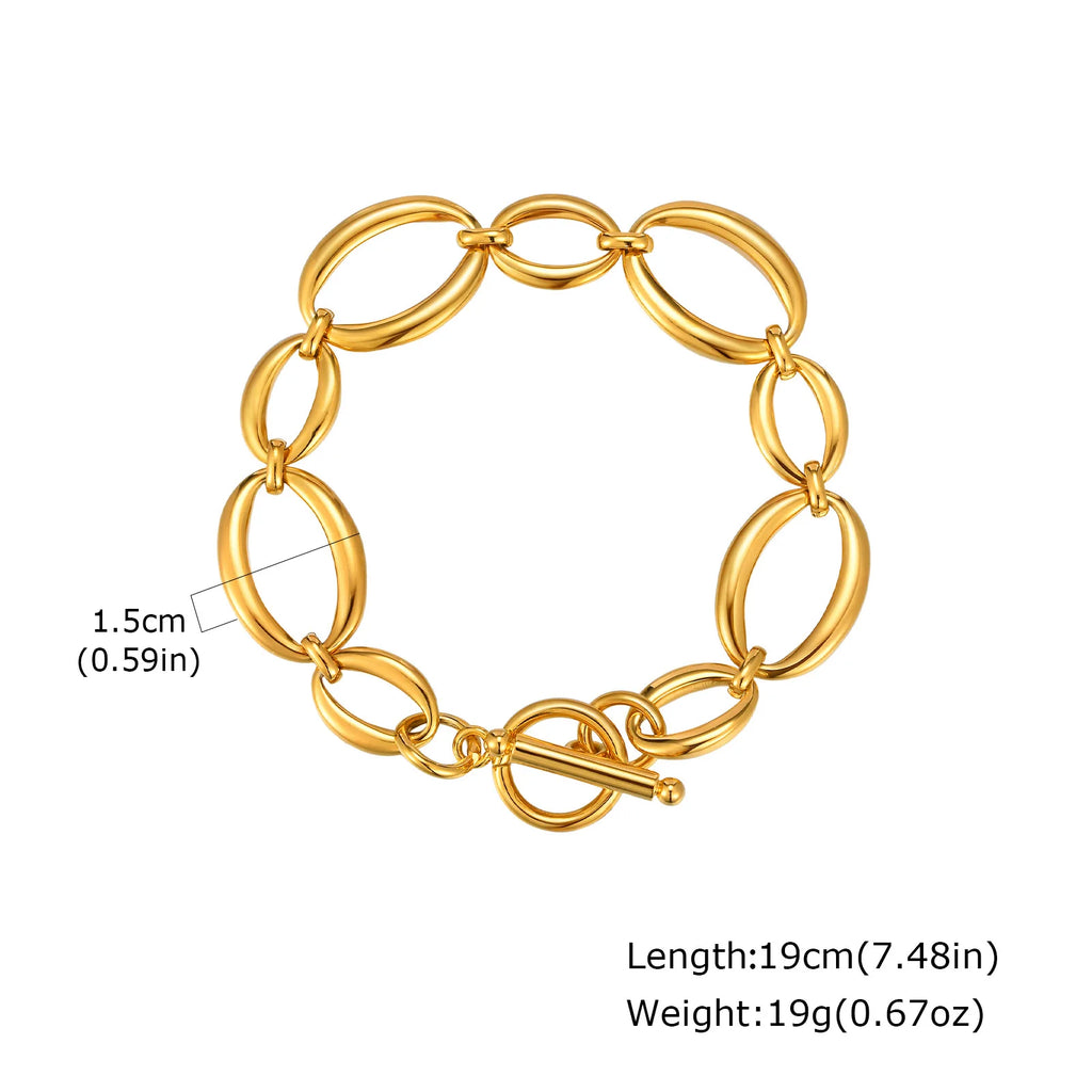 Massive klobige Toggle-Armbänder für Damen, Edelstahl OT-Verschluss-Gliederkettenarmband, vergoldet, anlaufgeschützt