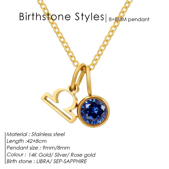 SUNIBI Stainless Steel Birthstone Zodiac Double Pendant Necklace for Woman12 Constellation Birthday Gift DIY Jewelry Wholesale