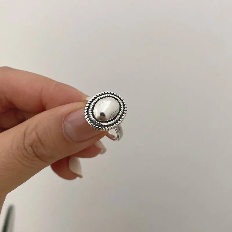 Anillos de plata de ley 925, accesorios para parejas, diseño trenzado vintage a la moda, forma redonda geométrica, joyería de plata tailandesa