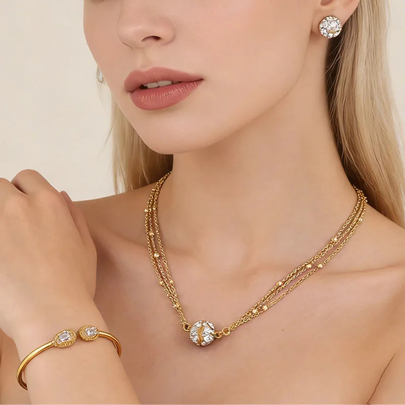 Kristall Ohrringe Armband Anhänger Schmuckset Vergoldete Halskette Elegante Frauen Mode Trend Bohemia Luxus Party Geschenk Braut