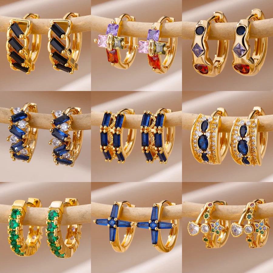 Luxus Blaue Zirkon Ohrringe für Damen Edelstahl Ohrringe 2024 Trendiges Neues Design Goth Schmuck Ohrringe Damen