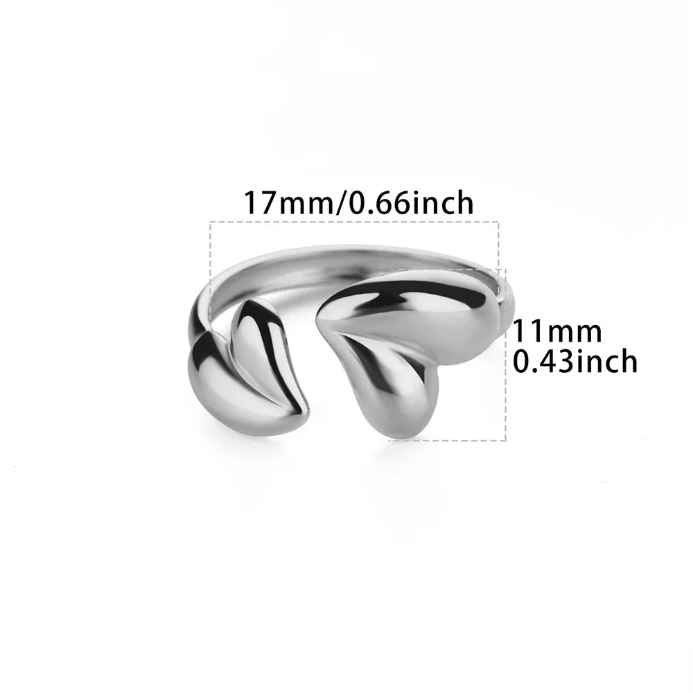 Unregelmäßiges Herz-Design Edelstahl Offene Ringe für Frauen Goldfarben Hochzeit Ästhetischer Ring Schmuck Accessoires Weihnachtsgeschenk