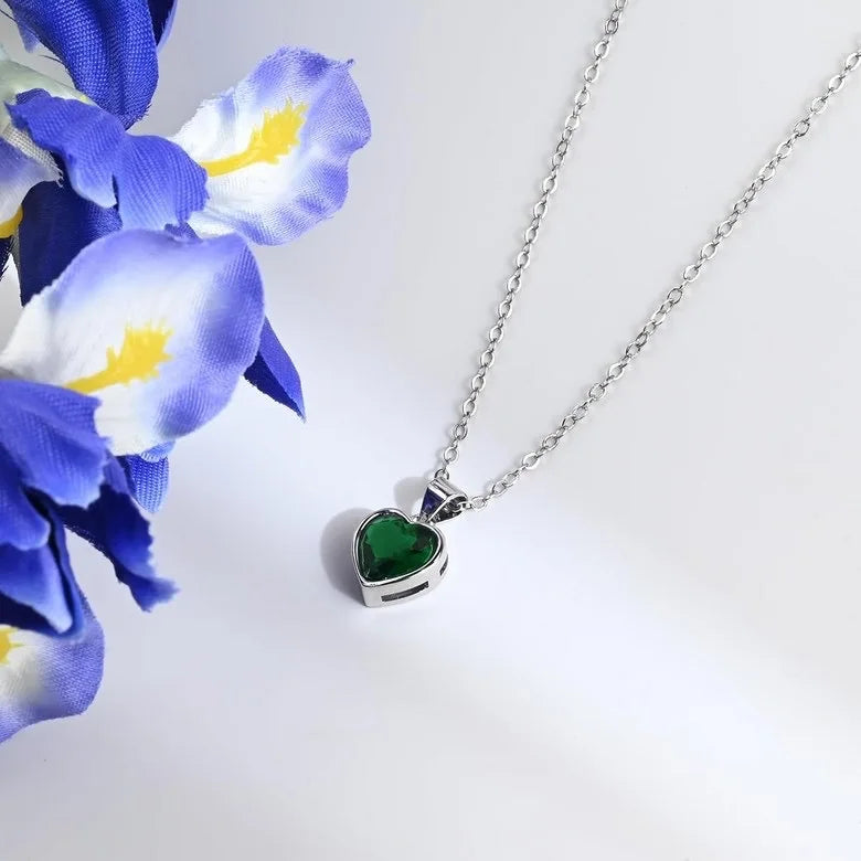 Collares con colgantes de cadena de plata de ley 925 con corazón rojo, verde y azul con circonita, accesorios de joyería de lujo para mujer, plata 925