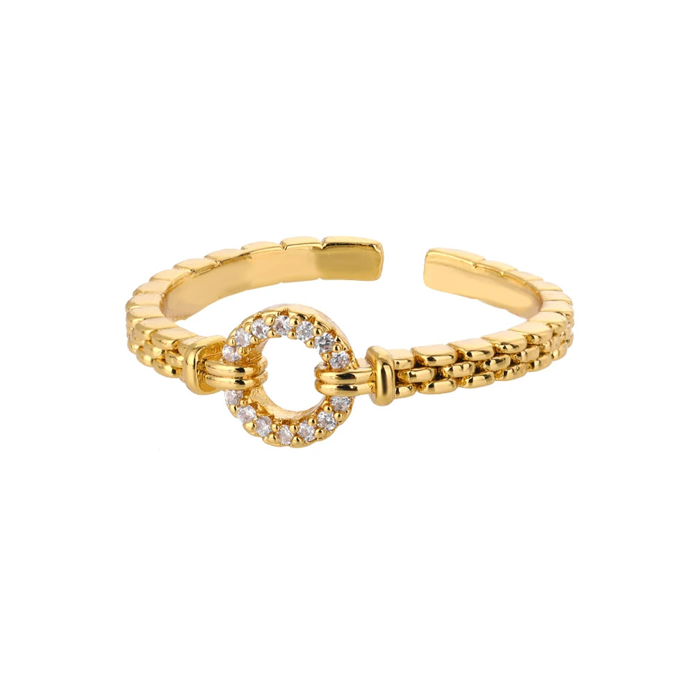 Grüner Zirkon Böser Blick Ringe für Frauen Edelstahl Goldfarben Geometrisch Offener Ring Neu Hochzeit Wasserdichter Modeschmuck Geschenk
