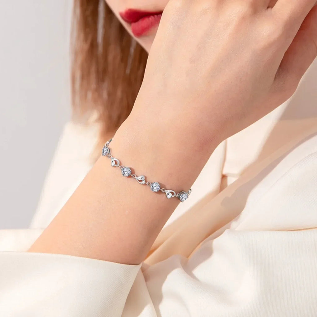 925 Sterling Silber Herzförmiges Armband für Damen Retro Koreanisch Vielseitig Blau Kristall Charm Armbänder Original Partyschmuck