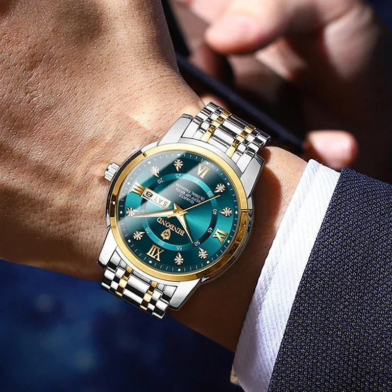 Nuevos regalos reloj de diamante informal para negocios, reloj de lujo para hombres, relojes automáticos para hombres, relojes de pulsera de cuarzo a la moda, Reloj de oro para hombre