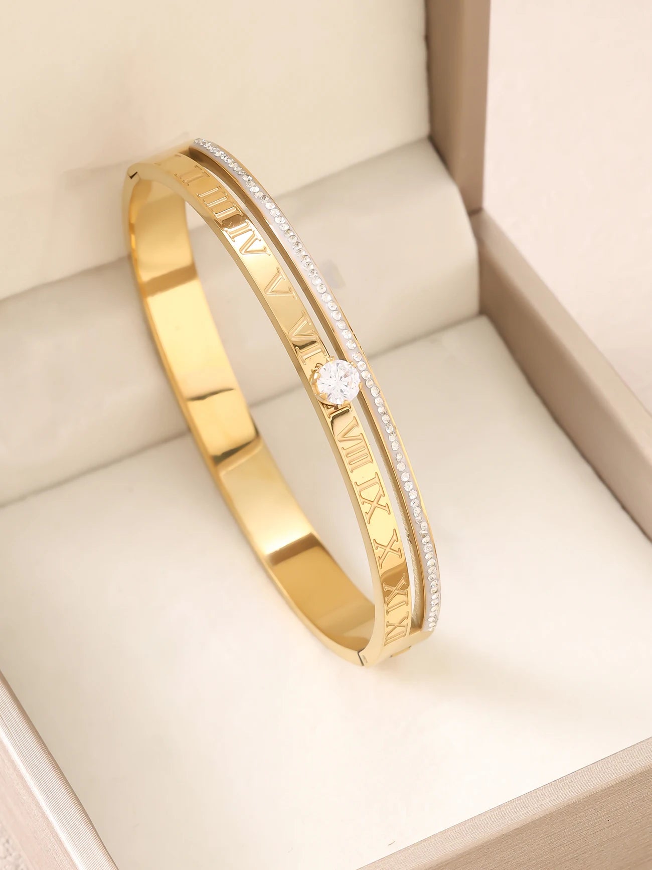 1 Stück 18K vergoldetes stapelbares Edelstahlarmband mit Kette und Kleeblatt-Design, Modischer Stil für Damen, Geeignet für Freizeit