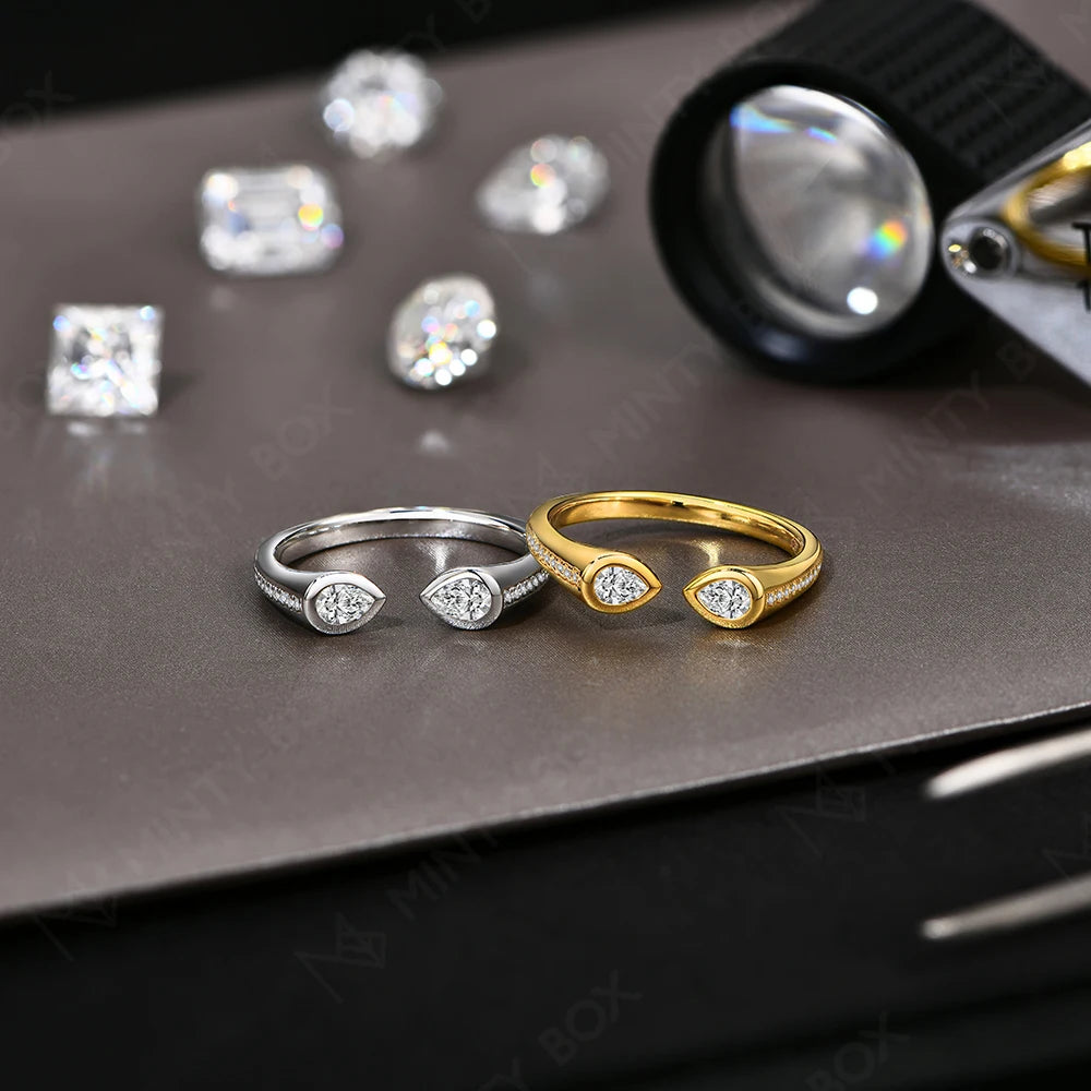 MINTYBOX Birnenförmiger im Labor gezüchteter Diamantring 0,5 Karat S925 Silber Moissanit-Ringe für Damen 18k Weißgold beschichteter Hochzeitsschmuck