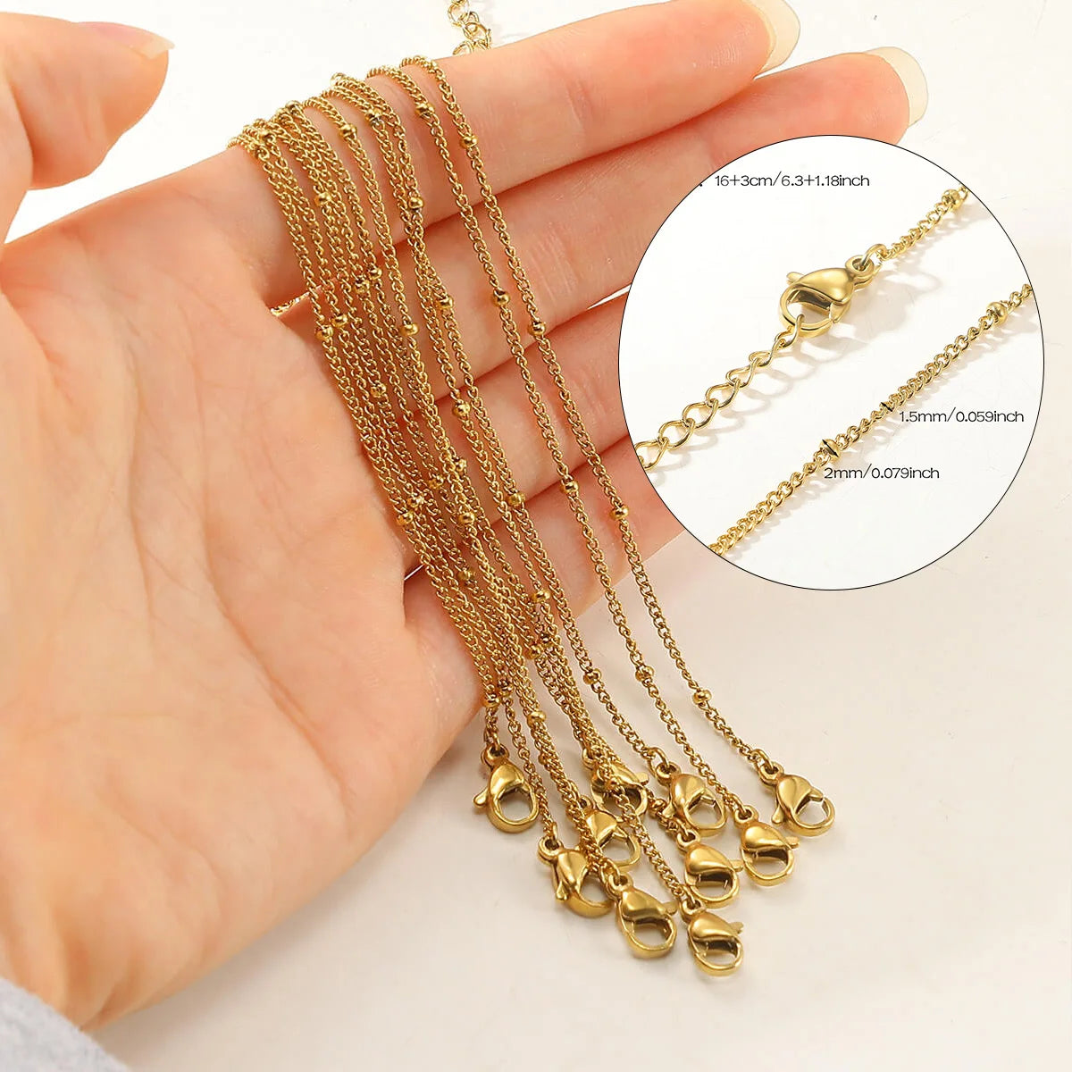 10pcs/set Stainless Steel Gold Color Necklace For Women 45cm Chain DIY Jewelry Accessories Making Materials Handmade Supplies