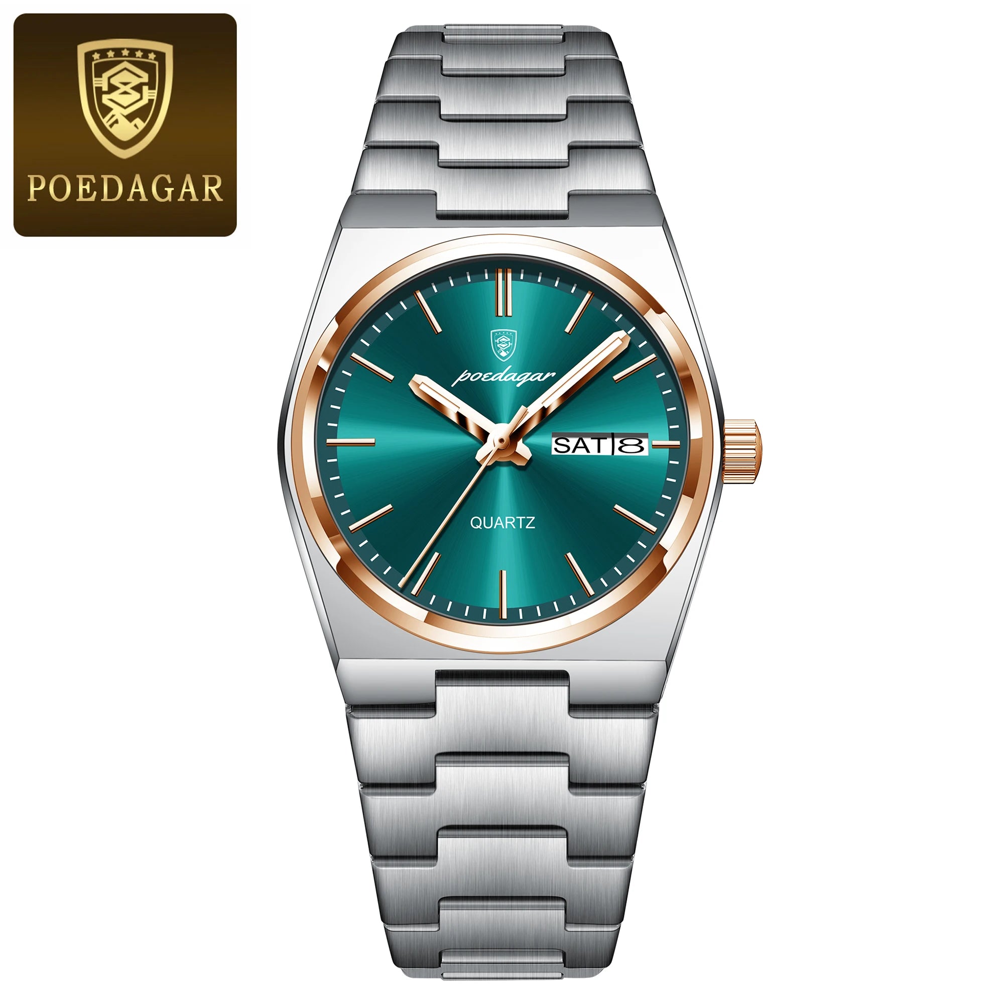 POEDAGAR Reloj de lujo para mujer, impermeable, luminoso, a la moda, de cuarzo, para señora, con fecha, día de la semana, de acero inoxidable, Reloj