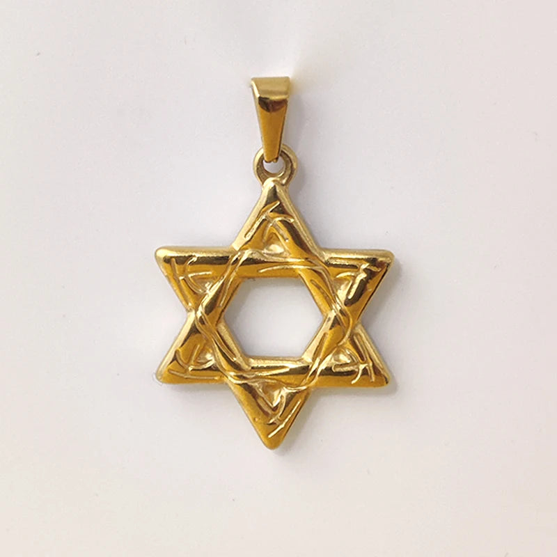 Elegante Collar de Acero Inoxidable con Chapado en Oro de 18K y Estrella de David - Hexagrama Religioso para Hombres y Mujeres, Opción de Regalo