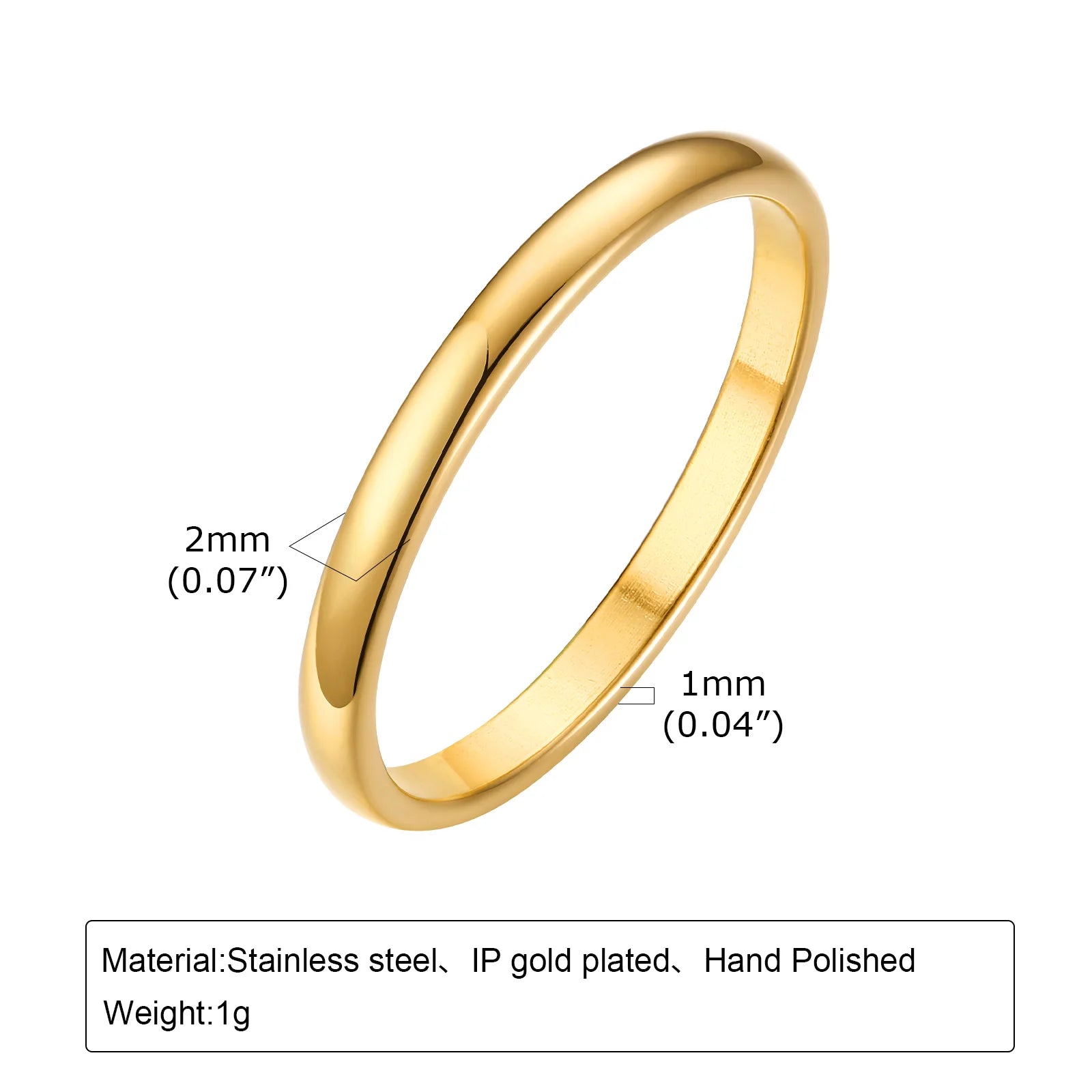 2er-Set Stapelringe für DamenEdelstahl 2mm dünn Goldfarben Kuppelform Minimalistischer Schmuck