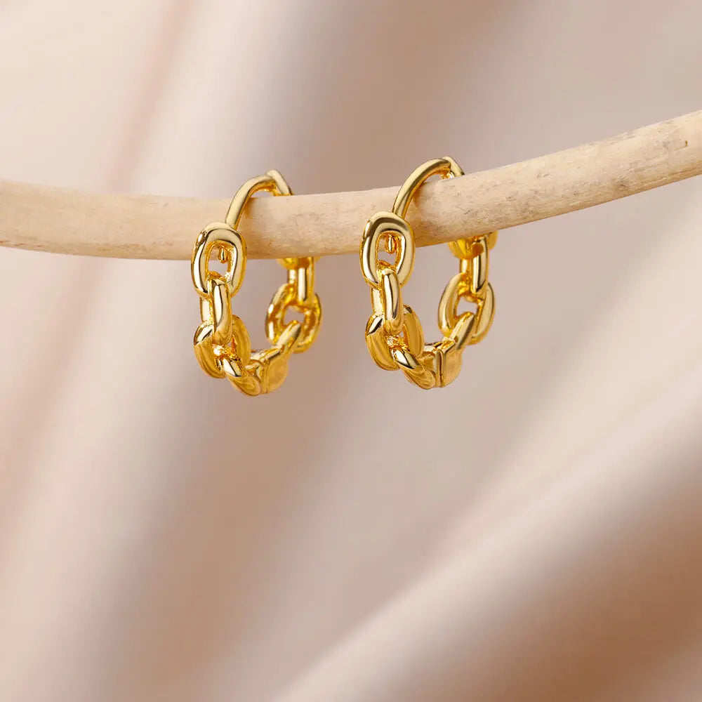 Edelstahl Creolen für Damen Goldfarbe Geometrischer Quadrat Zirkon Ohrring Weibliche Hochzeit Ästhetischer Schmuck Geschenk Mujer