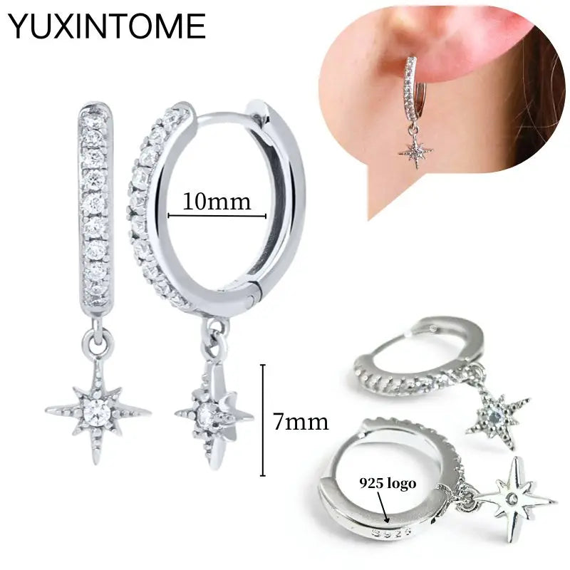 925 Sterling Silber Ohrnadel Mode Creolen Weiße Kristall Luxus Damen Silberohrringe Hochzeit Damenschmuck Geschenk