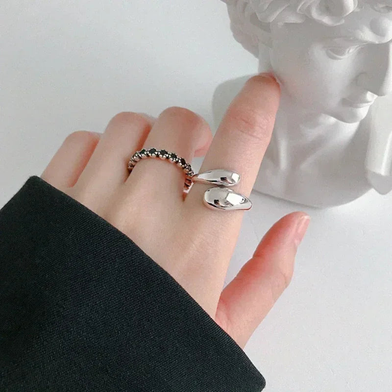 Anillos de gota de agua lisos de plata de ley 925 para mujer Anillo abierto de oro de 18 quilates Anillos de pareja de boda Regalo de joyería estética