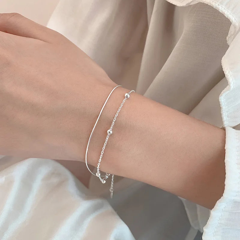 925 Sterling Silber Kugelarmband Damen Doppellagige Schlangenkette Top Qualität Schmuck Hochzeitsaccessoires