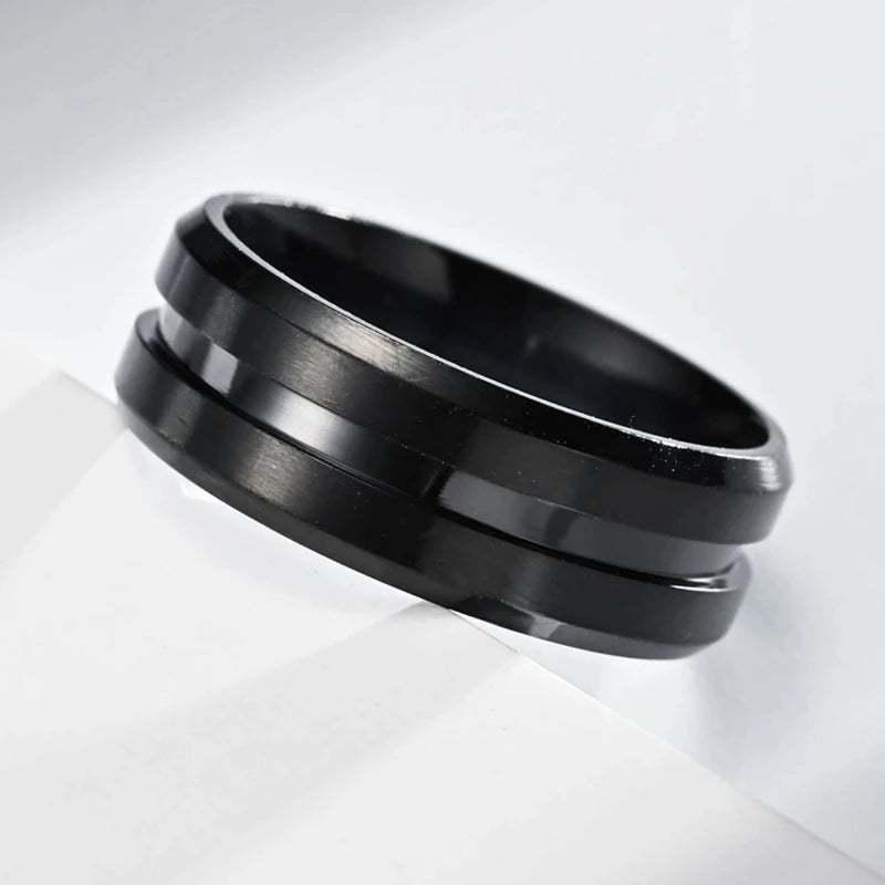 1 Stück Herren-Ring, galvanisiert, schwarz, trendig, minimalistisch, West Coast Hip-Hop-Punk-Stil, schwarzer Ritterring, drehbares Design