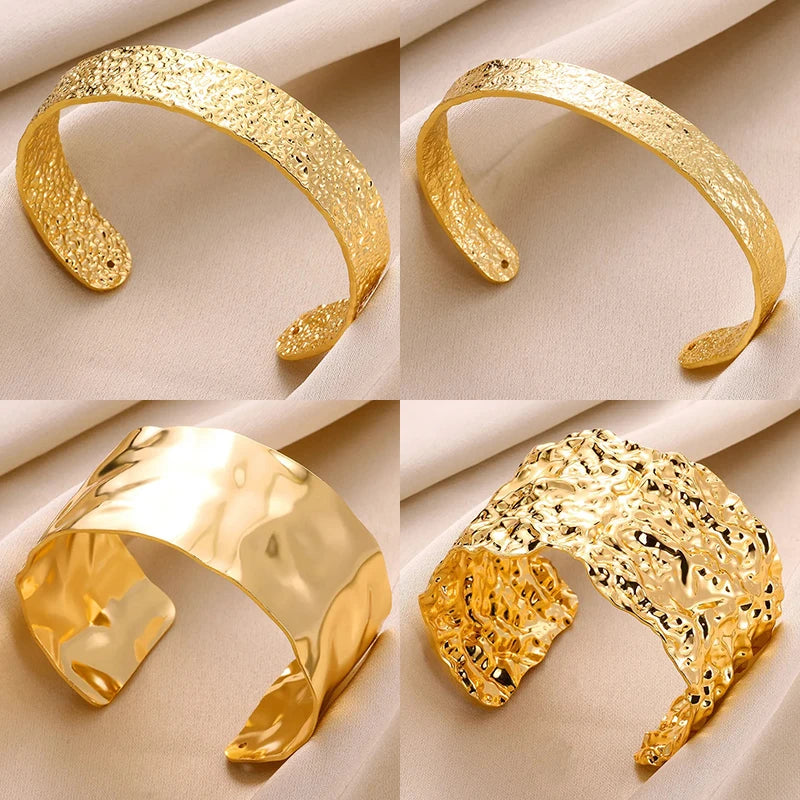 Klassisches Armband mit Falten-Textur, offene Manschette für Frauen, exquisites Armband aus Edelstahl, Handornament, Punk-Schmuck