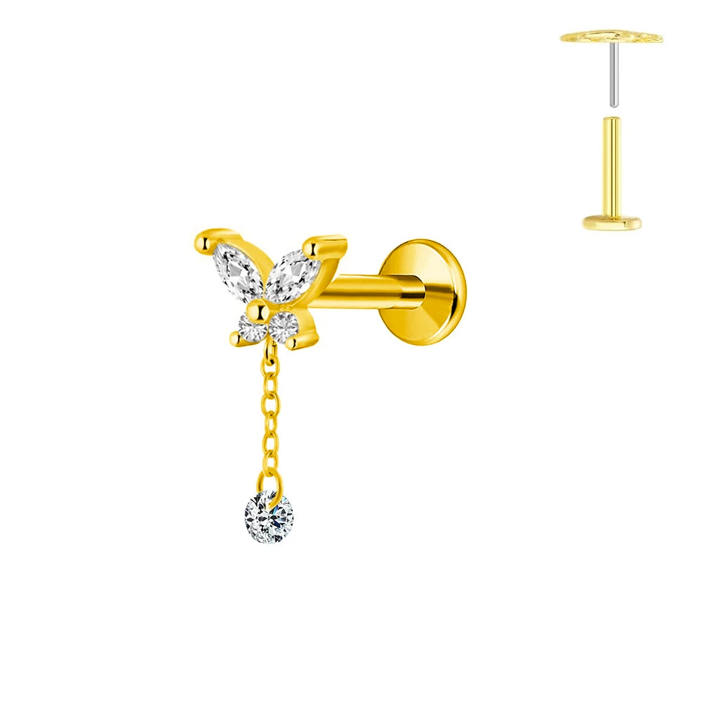 ASTM F136 G23 Titan Horse Eye Zirkon Krone Quaste Piercing Flacher Ohrring Knorpelkette Push-In Labret Stecker