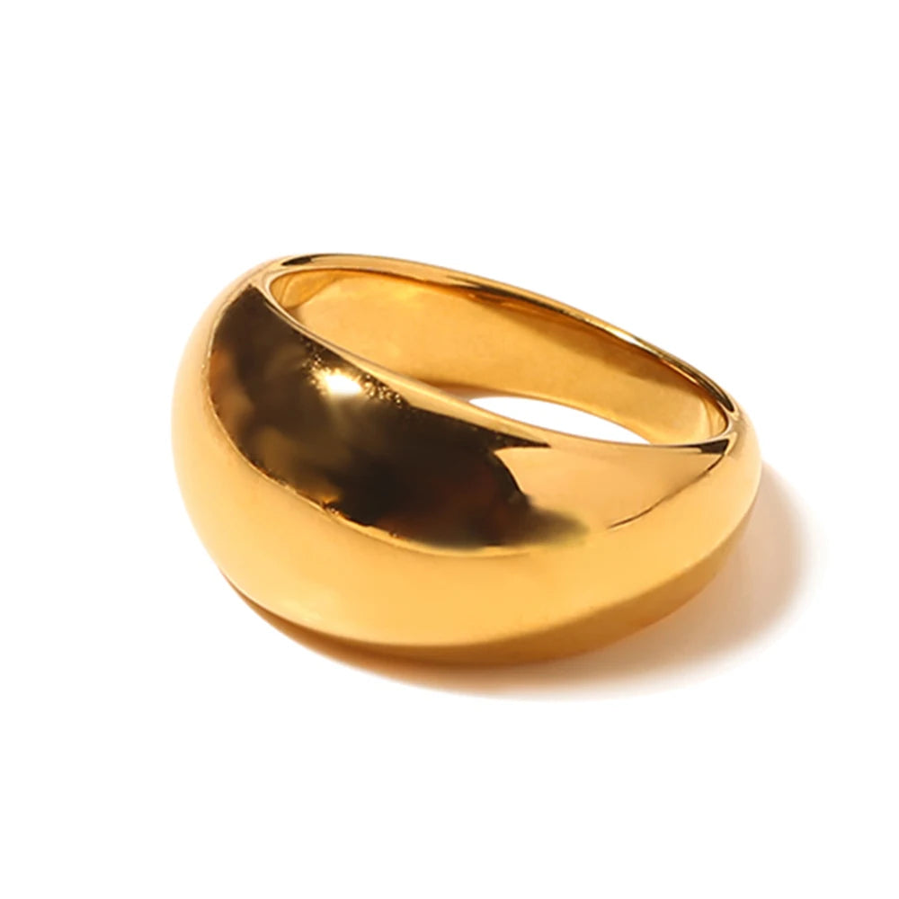 Damen Schlichter Edelstahlring Breiter Goldfarben Nicht Verblassend wasserdichter Schmuck für Frauen Geschenk Großhandel Dropshipping