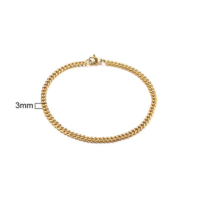 Edelstahl-Kettenarmband für Damen, 3 mm bis 9 mm, Curb Cuban Chain Armreif, Goldfarben, Unisex, stapelbarer Schmuck