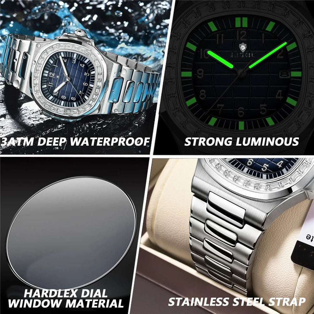 Nuevo reloj digital simple de diamantes para hombre, regalos, relojes de pulsera de cuarzo de moda, relojes automáticos para hombre, reloj de hombre Montre Homme
