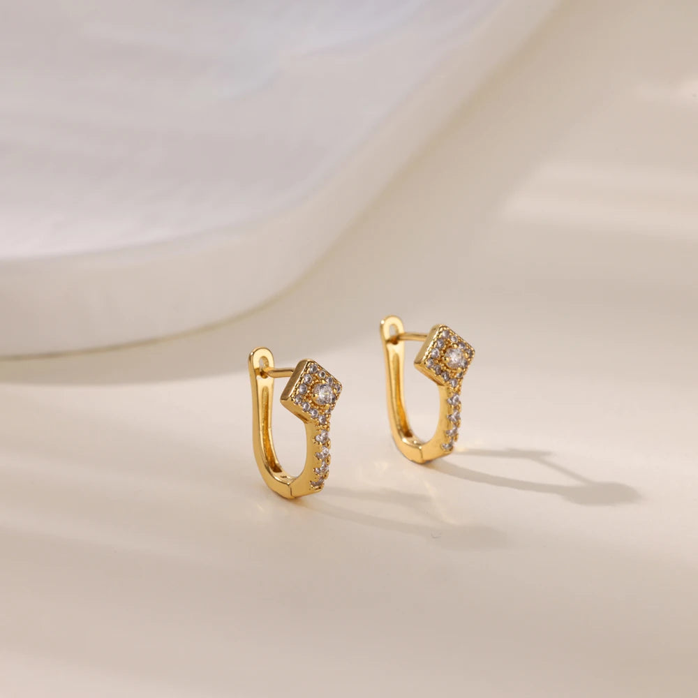 Creolen aus Zirkonia für Damen, Luxuriöse Kristall-Zirkon-Ohrringe in Goldfarben, aus Edelstahl, Schmuck, Hochzeitsfeier-Geschenk