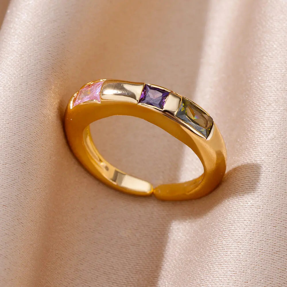 Zirkon Quadrat Fingerringe für Frauen Goldfarbe Unregelmäßiger Edelstahlring Verlobung Hochzeit Ästhetischer Schmuck Mädchen Geschenk