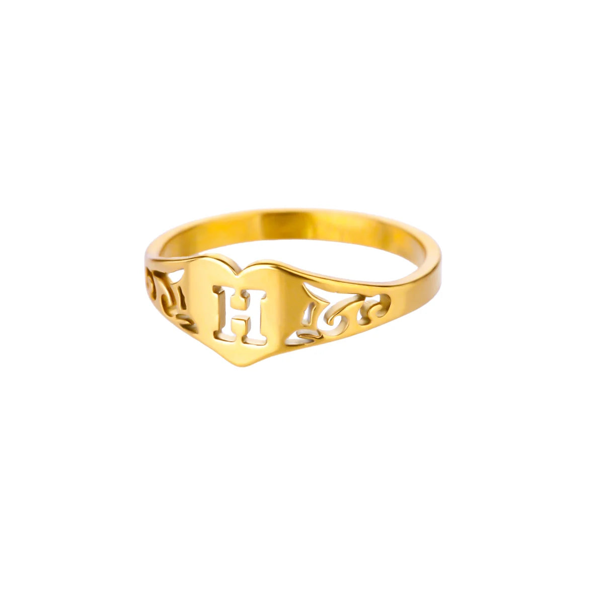 Anillos de corazón con letras iniciales huecas de moda para mujer, color dorado, acero inoxidable, anillo con letras de la A a la Z, regalo de joyería estética para boda