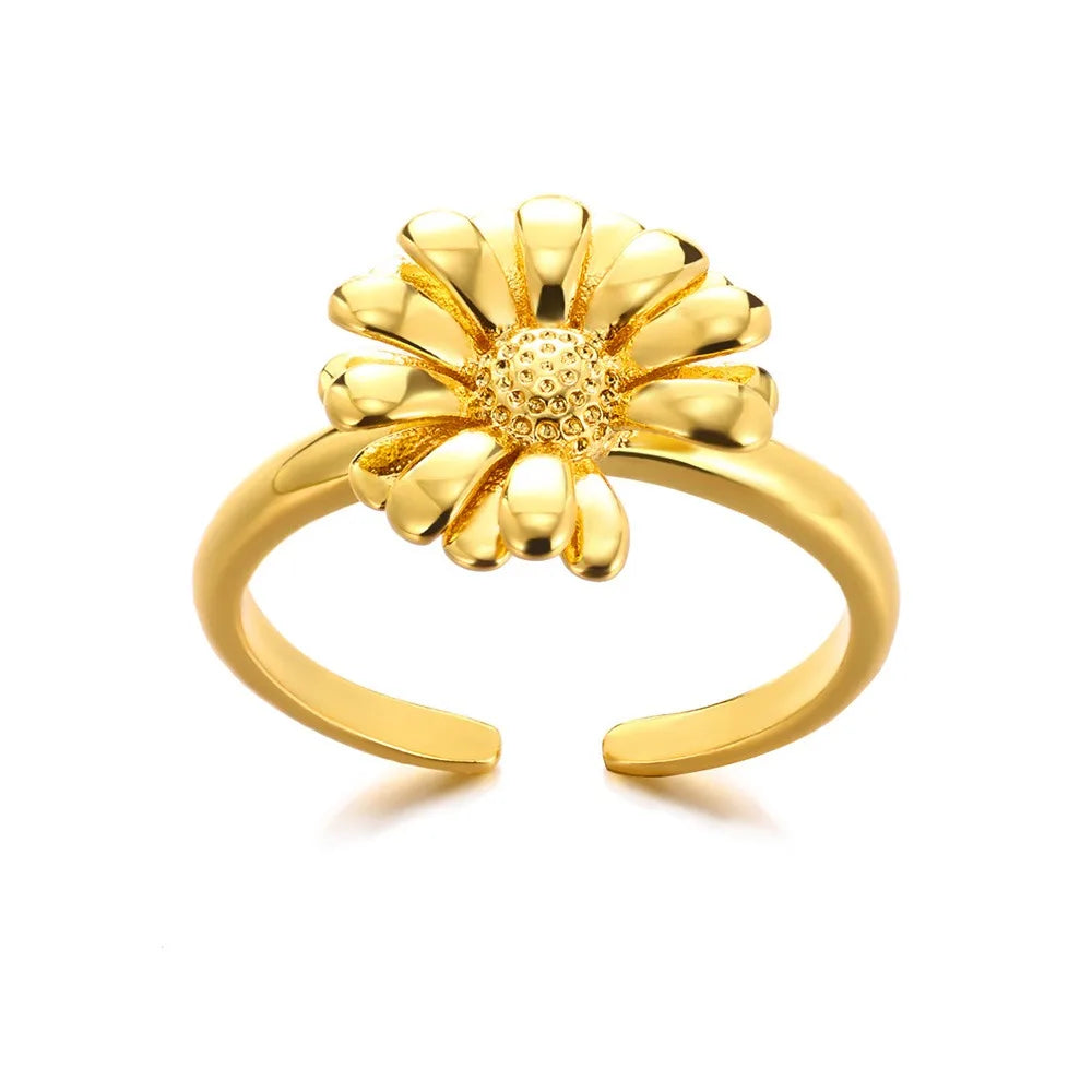 Edelstahl Übertrieben Große Blumenringe Für Frauen Gold Farbe Sonnenblume Fingerring Weiblich Mode Ästhetischer Schmuck Geschenk