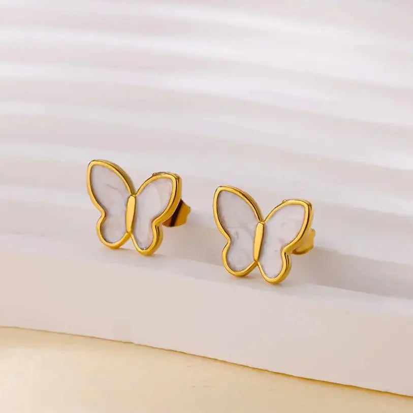 Edelstahl Weiße Schmetterlings-Ohrringe für Frauen Elegante Ohr-Accessoires Ästhetische Schmetterlings-Ohrstecker Hochzeitsschmuck Geschenk