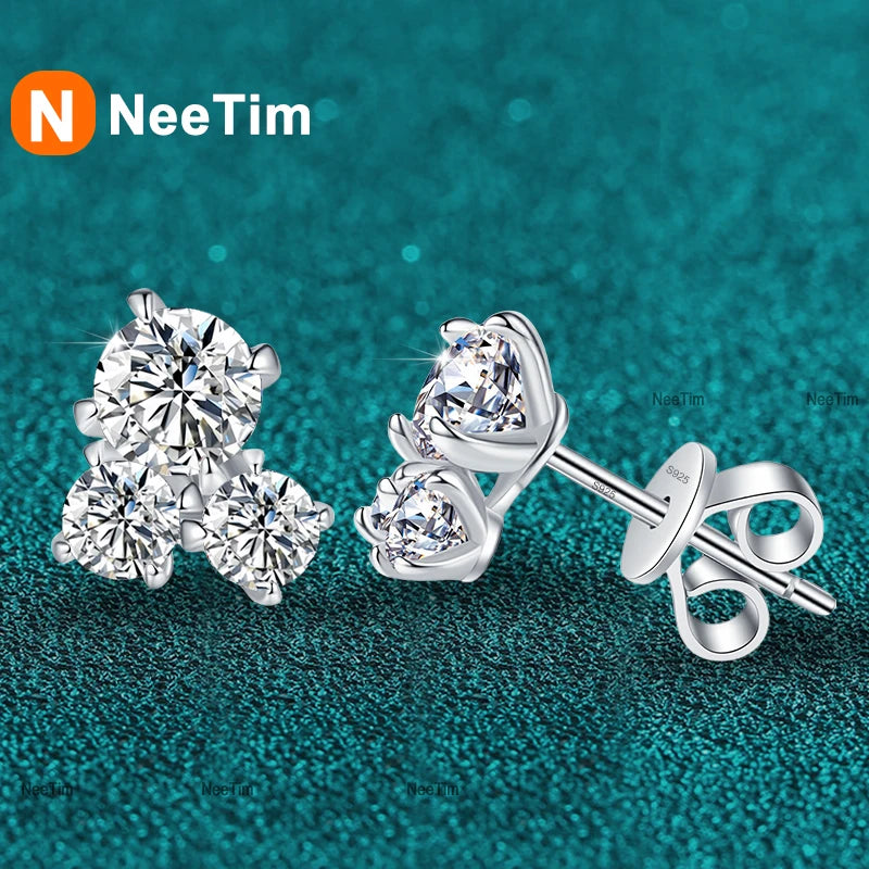 NeeTim Ohrstecker für Damen, 925er Sterlingsilber mit Weißgold-Beschichtung, alle D VVS1 Moissanit, Hochzeitsschmuck