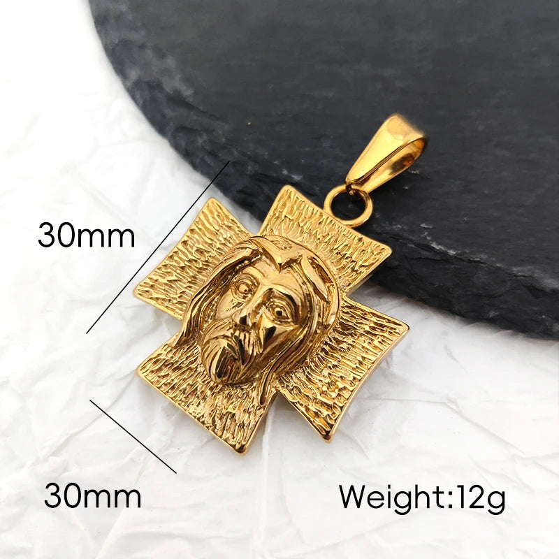 Collar con colgante de cruz y cara de Jesús, chapado en oro de 18 quilates, dije religioso para hombres y mujeres, joyería inspirada en la fe, regalo cristiano