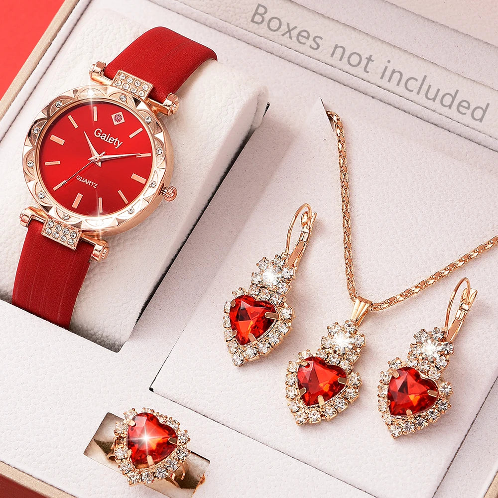 Damen Uhren 5-teiliges Set Luxus Strass Damen Mode Elegante Armbanduhr Quarzuhr für Mädchen Armbanduhr Armband Geschenk