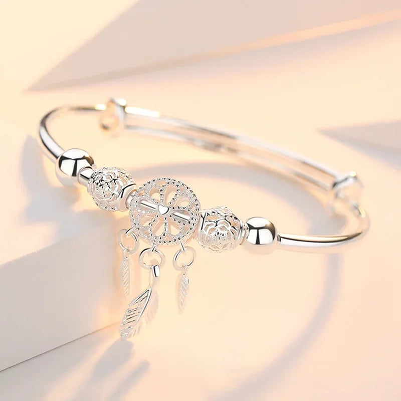 Trendige 925 Sterling Silber Armreifen Armband Anhänger Süße Offen für Frauen Mode Schmuck Verstellbare Größe Manschette Hochzeit Party