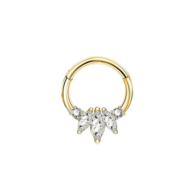 Anillo de nariz con flores, tabique, 100 % acero quirúrgico 316L, circonita, clicker, perforación Daith, cartílago de oreja, aro Helix, flores, gotas de agua