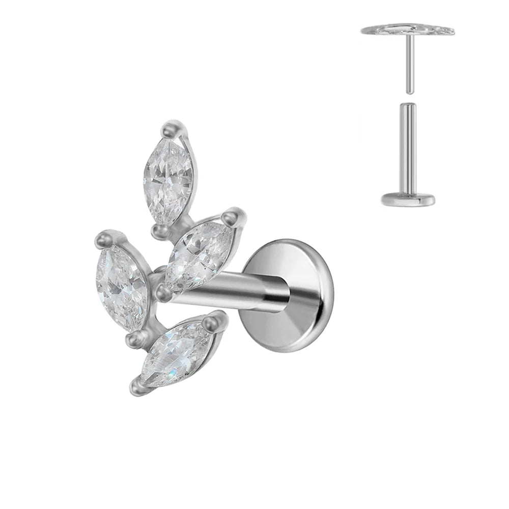 ASTM F136 G23 Titan Piercing Ast Ohrring Stecker Mond Push-In Zirkonia Gewindelos Labret Piercing 16/18/20G Knorpelkörperschmuck