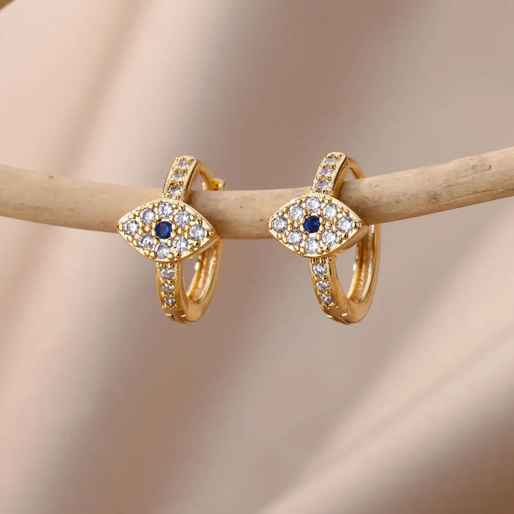 Neu Zirkon Evil Eye Ohrringe für Frauen Goldfarbe Edelstahl Ohrring Hochzeit Ästhetischer Vintage Schmuck Geschenk Brincos